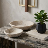Set of Two White Solid Wood Round Centerpiece Bowl