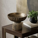 10" Antiqued Gold Metal Round Pedestal Centerpiece Bowl