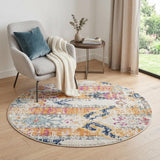 5' Gold Ivory And Beige Abstract Round Rug