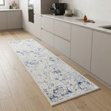 8' Blue And Cream Abstract Runner Rug