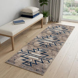 6' Blue And Beige Abstract Runner Rug