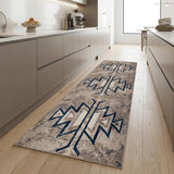 8' Blue And Beige Abstract Runner Rug