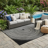 5' X 8' Black And Ivory Geometric Washable Indoor Outdoor Area Rug