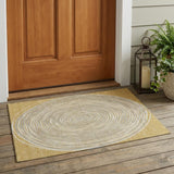 3' X 5' Gold And Ivory Geometric Washable Indoor Outdoor Area Rug