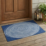 3' X 5' Navy Blue And Ivory Geometric Washable Indoor Outdoor Area Rug