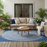 5' X 8' Navy Blue And Ivory Geometric Washable Indoor Outdoor Area Rug