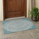 3' X 5' Teal Blue And Ivory Geometric Washable Indoor Outdoor Area Rug