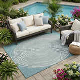 5' X 8' Teal Blue And Ivory Geometric Washable Indoor Outdoor Area Rug