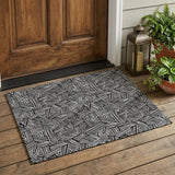 3' X 5' Black And Ivory Geometric Washable Indoor Outdoor Area Rug