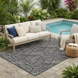 5' X 8' Black And Ivory Geometric Washable Indoor Outdoor Area Rug