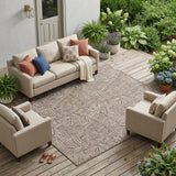 8' X 10' Chocolate And Ivory Geometric Washable Indoor Outdoor Area Rug