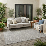5' X 8' Gray And Ivory Geometric Washable Indoor Outdoor Area Rug