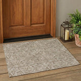 3' X 5' Brown And Ivory Geometric Washable Indoor Outdoor Area Rug