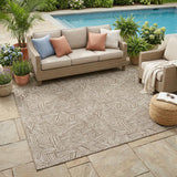 5' X 8' Brown And Ivory Geometric Washable Indoor Outdoor Area Rug