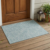 3' X 5' Teal Blue And Ivory Geometric Washable Indoor Outdoor Area Rug