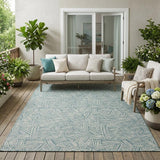 5' X 8' Teal Blue And Ivory Geometric Washable Indoor Outdoor Area Rug
