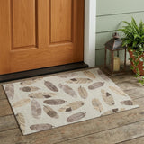 3' X 5' Beige And Sky Blue Botanical Leaves Washable Indoor Outdoor Area Rug