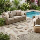 5' X 8' Beige And Sky Blue Botanical Leaves Washable Indoor Outdoor Area Rug