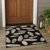 3' X 5' Black And Green Botanical Leaves Washable Indoor Outdoor Area Rug