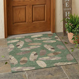 3' X 5' Green And Ivory Botanical Leaves Washable Indoor Outdoor Area Rug