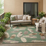 5' X 8' Green And Ivory Botanical Leaves Washable Indoor Outdoor Area Rug