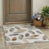 3' X 5' Linen And Ivory Botanical Leaves Washable Indoor Outdoor Area Rug