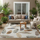 5' X 8' Linen And Ivory Botanical Leaves Washable Indoor Outdoor Area Rug