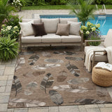 5' X 8' Brown And Ivory Botanical Leaves Washable Indoor Outdoor Area Rug