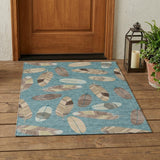 3' X 5' Teal Blue And Ivory Botanical Leaves Washable Indoor Outdoor Area Rug