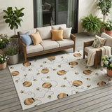5' X 8' Ivory And Beige Geometric Washable Indoor Outdoor Area Rug