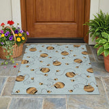 3' X 5' Sky Blue And Beige Geometric Washable Indoor Outdoor Area Rug