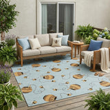5' X 8' Sky Blue And Beige Geometric Washable Indoor Outdoor Area Rug