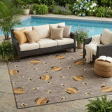 5' X 8' Taupe And Beige Geometric Washable Indoor Outdoor Area Rug