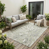 5' X 8' Green And Ivory Abstract Washable Indoor Outdoor Area Rug