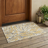 3' X 5' Gold And Ivory Abstract Washable Indoor Outdoor Area Rug