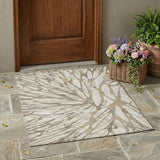 3' X 5' Ivory And Pewter Abstract Washable Indoor Outdoor Area Rug