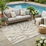 5' X 8' Ivory And Pewter Abstract Washable Indoor Outdoor Area Rug