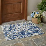 3' X 5' Navy Blue And Ivory Abstract Washable Indoor Outdoor Area Rug