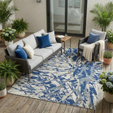 5' X 8' Navy Blue And Ivory Abstract Washable Indoor Outdoor Area Rug