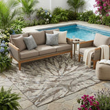 5' X 8' Taupe And Teal Blue Abstract Washable Indoor Outdoor Area Rug