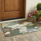 3' X 5' Green And Denim Blue Abstract Washable Indoor Outdoor Area Rug