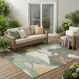 5' X 8' Green And Denim Blue Abstract Washable Indoor Outdoor Area Rug