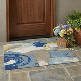3' X 5' Blue And Green Abstract Washable Indoor Outdoor Area Rug