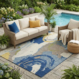 5' X 8' Blue And Green Abstract Washable Indoor Outdoor Area Rug