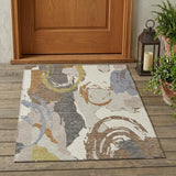 3' X 5' Ivory And Taupe Abstract Washable Indoor Outdoor Area Rug