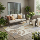 5' X 8' Ivory And Taupe Abstract Washable Indoor Outdoor Area Rug