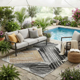 5' X 8' Black And Gray Geometric Washable Indoor Outdoor Area Rug