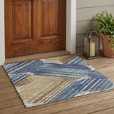 3' X 5' Navy Blue And Black Geometric Washable Indoor Outdoor Area Rug