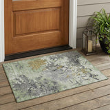3' X 5' Green And Brown Abstract Washable Indoor Outdoor Area Rug