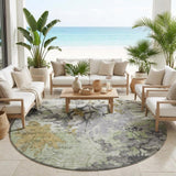 8' Green And Brown Round Abstract Washable Indoor Outdoor Area Rug